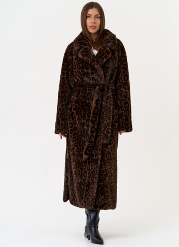Длинная шуба из эко меха с анималистическим принтом Длинная шуба из эко меха с анималистическим принтом