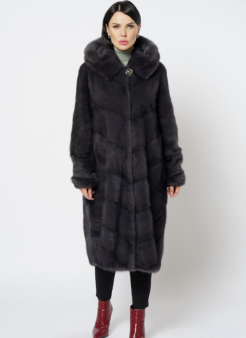 Длинная норковая шуба в сером цвете