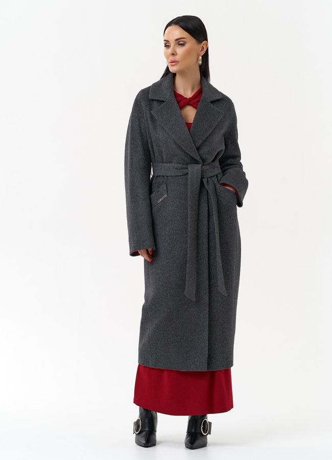 Длинное женское пальто с английским воротником модель № 29896 в кредит