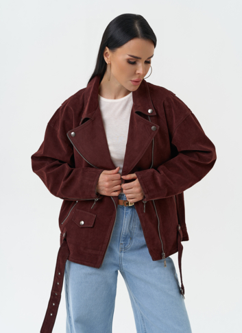 Куртка косуха из эко замши бордового цвета