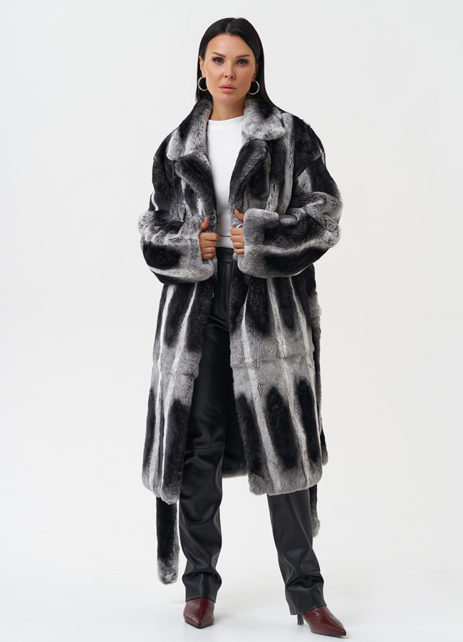 Шуба из меха кролика с английским воротником модель № 28134 универмаг малина