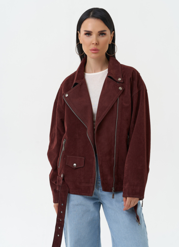 Куртка косуха из эко замши бордового цвета
