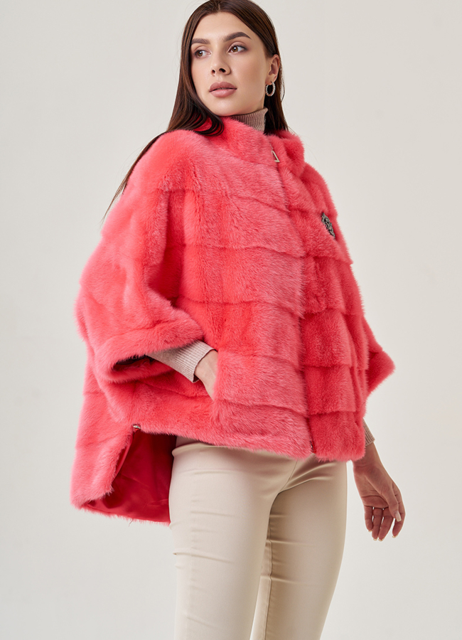 Шуба из норки оверсайз модель № 24749 меха малина