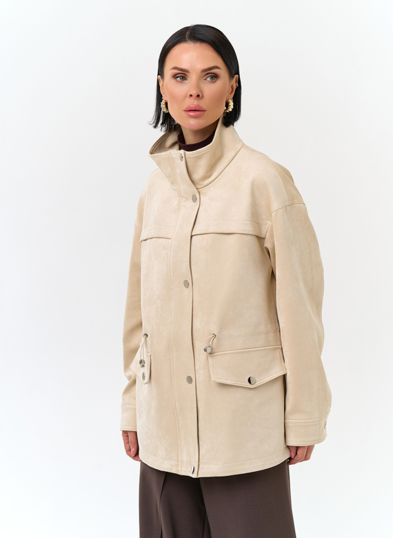 Женская светлая парка из эко замши