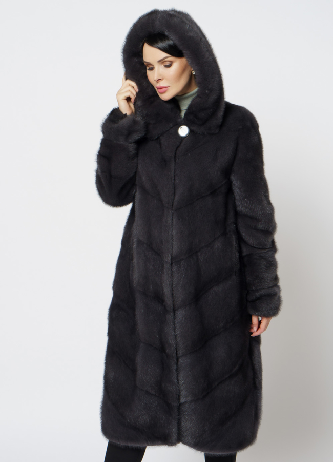 Длинная норковая шуба в сером цвете модель № 25039 универмаг малина