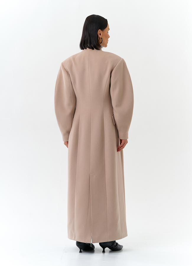 Женское длинное пальто с акцентными рукавами модель № 32784 в кредит