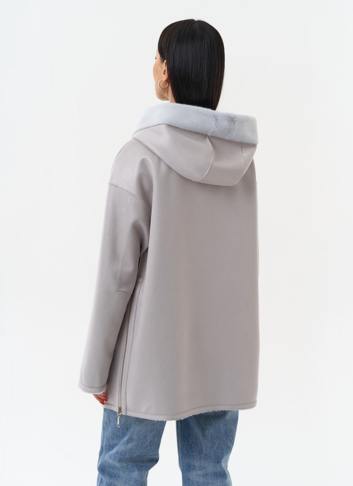 Двухсторонняя дубленка из эко замши с капюшоном