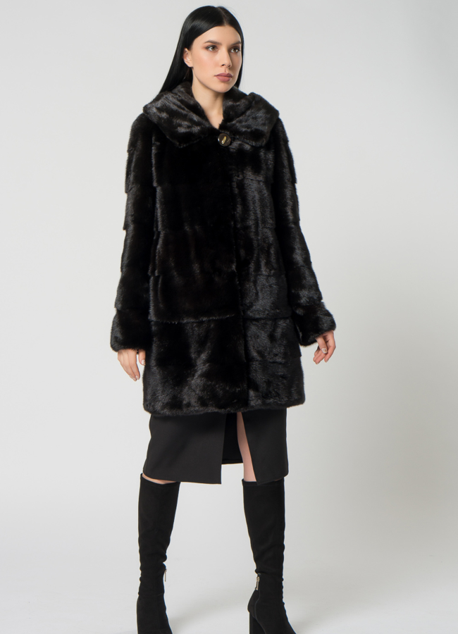 Норковая шуба с капюшоном модель № 24726 универмаг малина