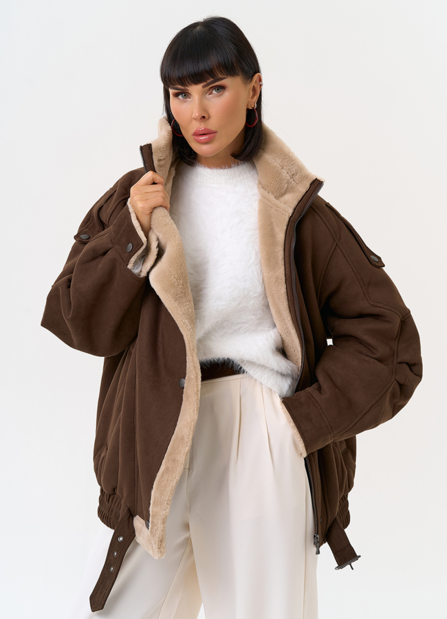 Женский бомбер из эко замши с воротником стойкой модель № 31533 универмаг малина