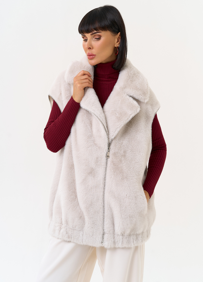 Женский бомбер из эко меха со съемными рукавами модель № 31276 универмаг малина