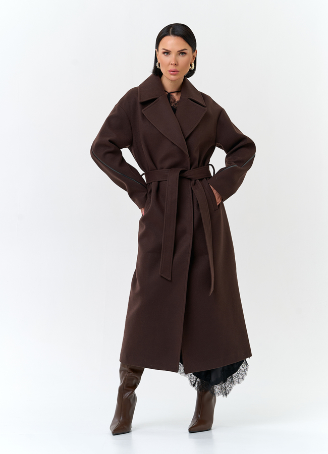 Женское пальто с английским воротником модель № 32819 меха малина