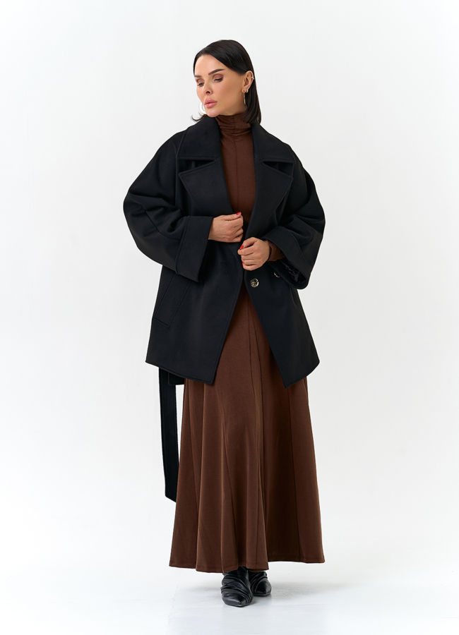 Женское укороченное пальто черного цвета модель № 32783 универмаг малина