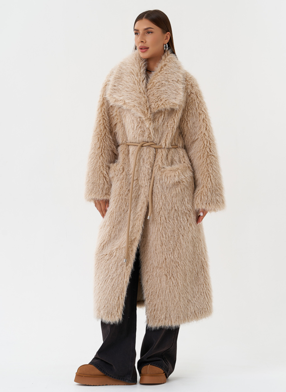 Длинная эко шуба под овчину