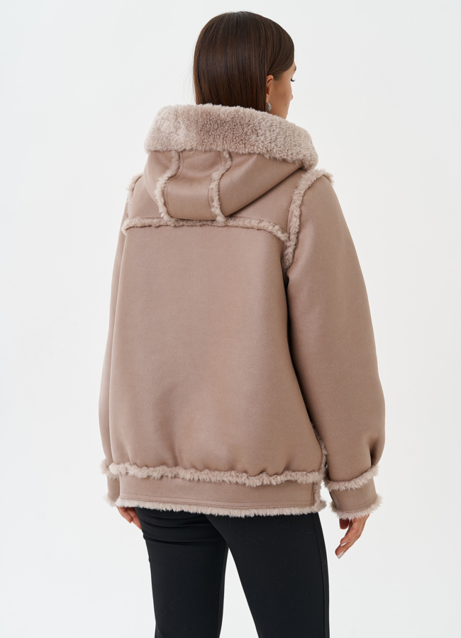 Двухсторонняя эко дубленка с капюшоном модель № 28649 универмаг малина