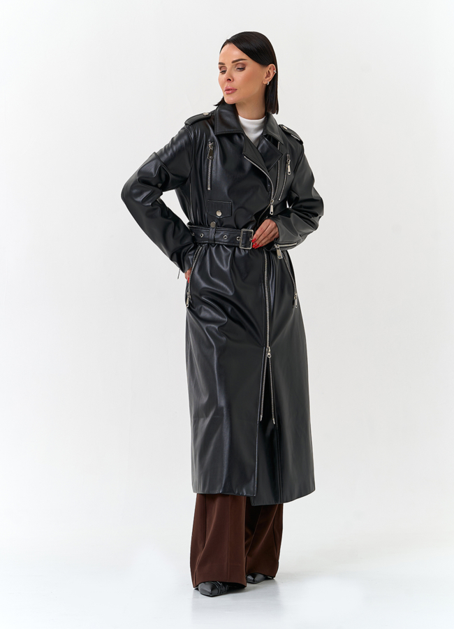 Женский длинный плащ из эко кожи  модель № 27166 в кредит