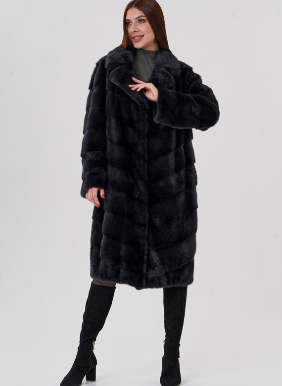 Норковая шуба с английским воротником в сером цвете