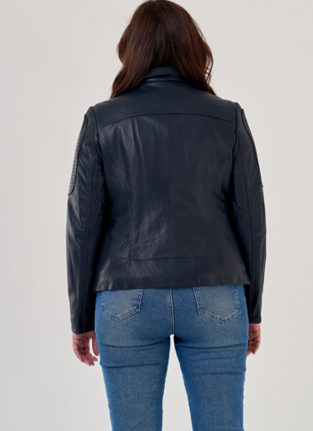 Куртка косуха из натуральной кожи в синем цвете