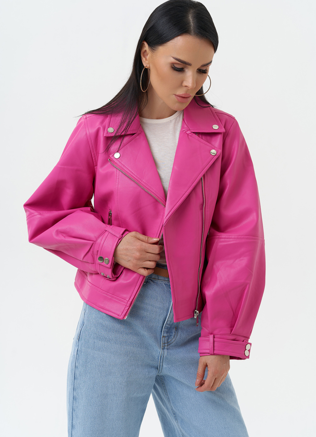 Куртка косуха из эко кожи розового цвета модель № 30306 универмаг малина