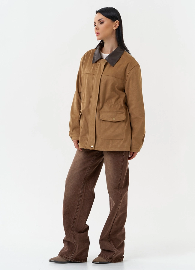 Женская парка из эко замши бежевого цвета модель № 30377 в рассрочку