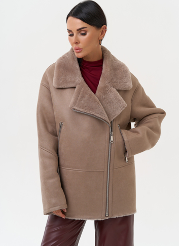 Женская дубленка из эко замши прямого кроя