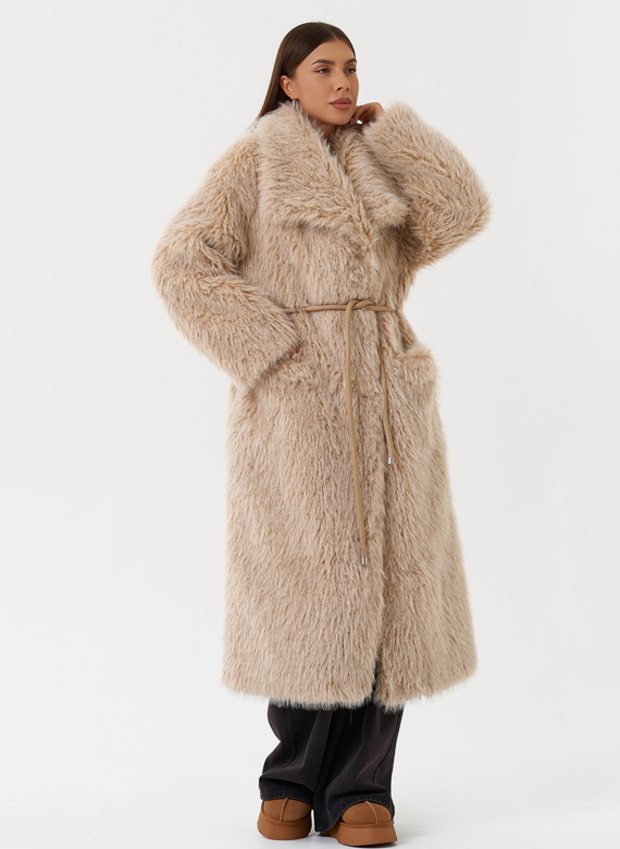 Длинная эко шуба под овчину