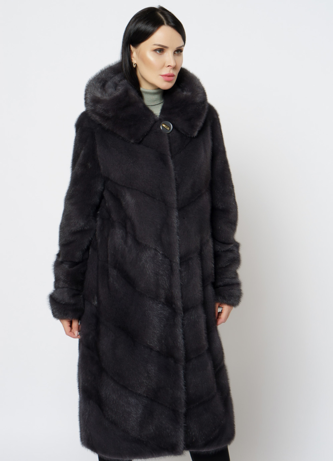 Длинная норковая шуба в сером цвете модель № 25039 универмаг малина