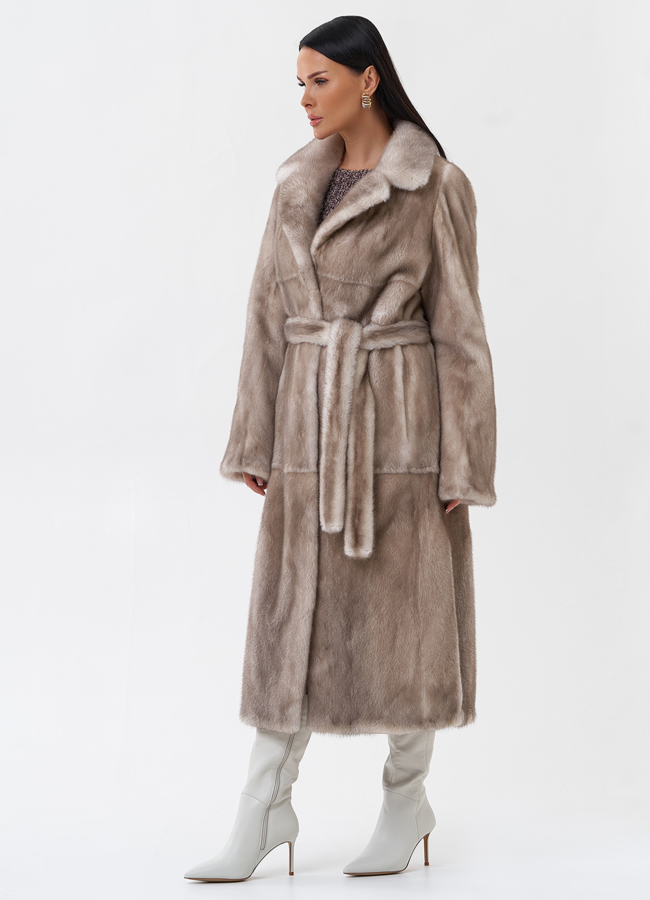 Длинная светлая норковая шуба модель № 29164 универмаг малина