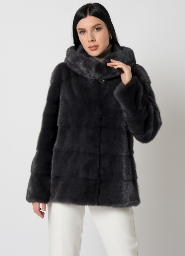 Куртка из меха норки с капюшоном модель № 25398 универмаг малина