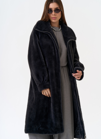 Женская шуба из эко меха с воротником стойкой