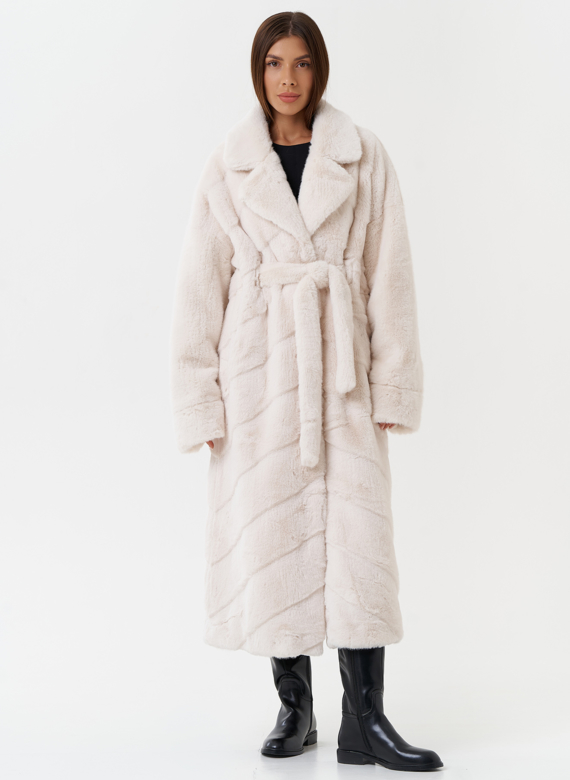 Шуба из эко меха с поясом