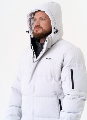 Мужской светлый пуховик с капюшоном