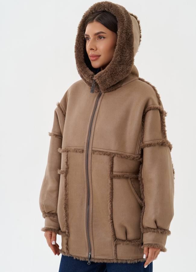 Двухсторонняя дубленка из эко кожи модель № 28652 универмаг малина