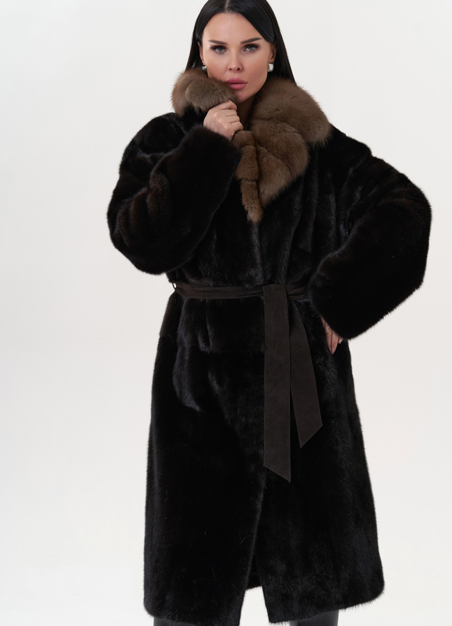 Шуба из норки с воротником из куницы модель № 26263 универмаг малина