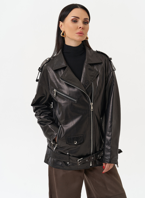 Удлиненная кожаная куртка-косуха