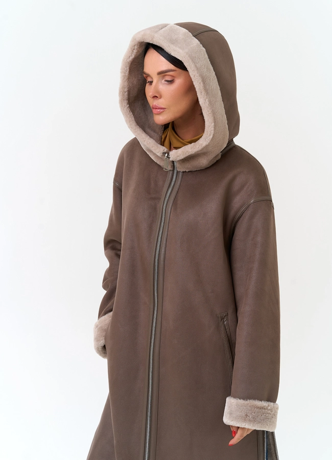 Женская дубленка из эко замши модель № 34113 в кредит фото