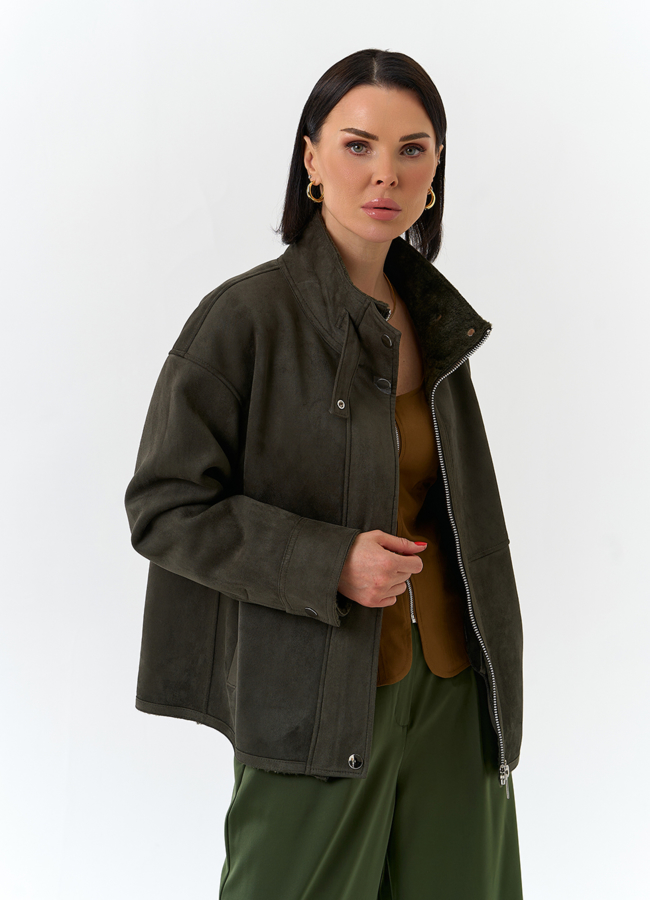 Женская дубленка из эко замши с воротником стойкой модель № 32583 универмаг малина