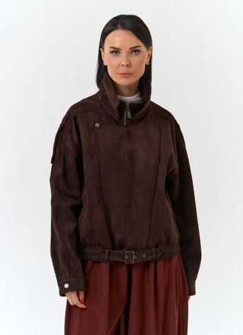 Женская куртка бомбер из эко замши