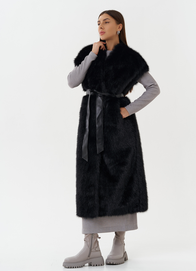 фото Длинный жилет из эко меха модель № 27750