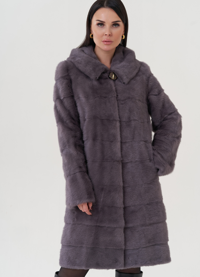 Шуба из норки с капюшоном  модель № 25896 меха малина