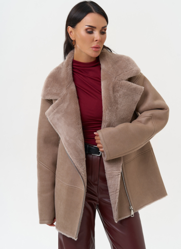 Женская дубленка из эко замши прямого кроя