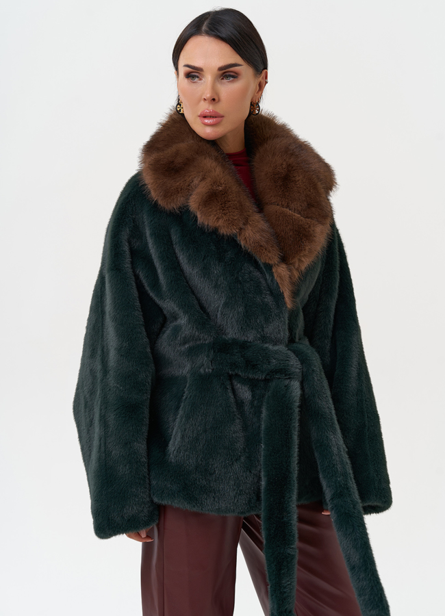 Женская куртка из эко меха с поясом модель № 31249 универмаг малина