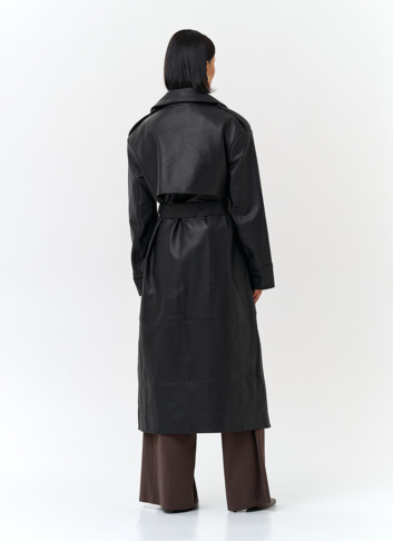 Женский плащ из натуральной кожи с поясом