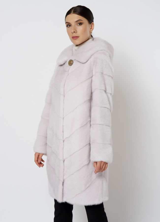 Светлая норковая шуба с капюшоном модель № 24736 универмаг малина