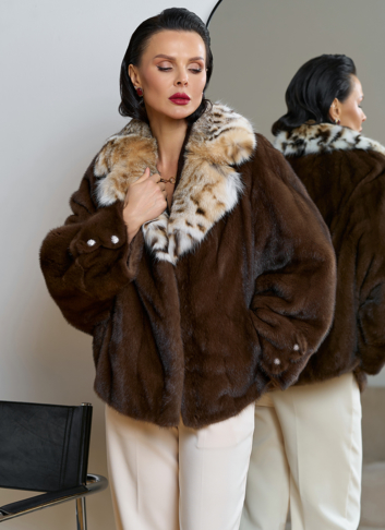 Куртка из меха норки с английским воротником из меха рыси Куртка из меха норки с английским воротником из меха рыси
