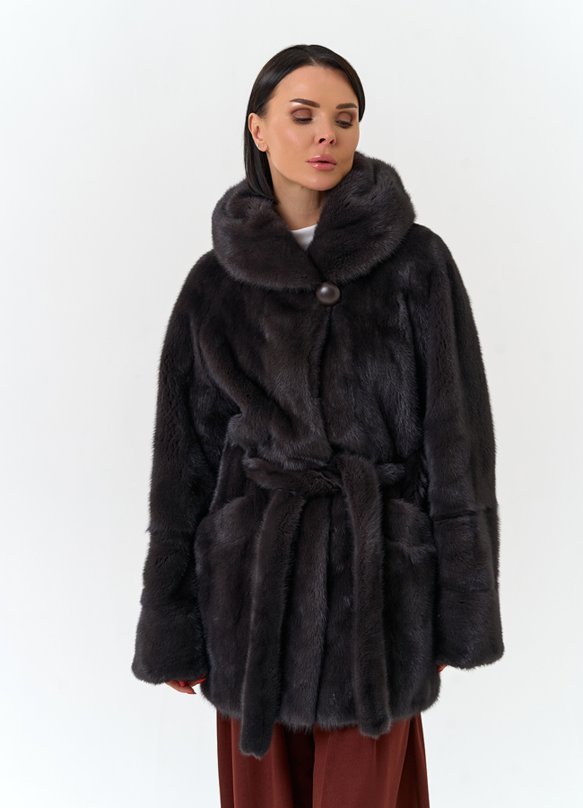 Шуба из меха норки с капюшоном модель № 31875 универмаг малина