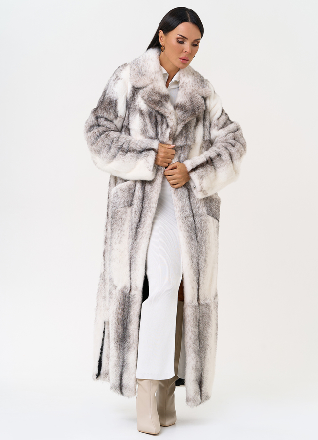 Длинная шуба из норки крестовки cross модель № 31327 универмаг малина