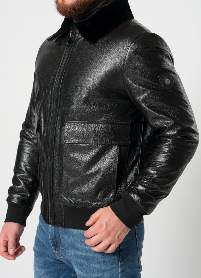 Мужская дубленка пилот в черном цвете модель № 21351 универмаг малина