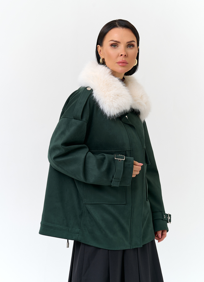 Женская куртка из эко замши с отделкой из эко меха модель № 32795 универмаг малина