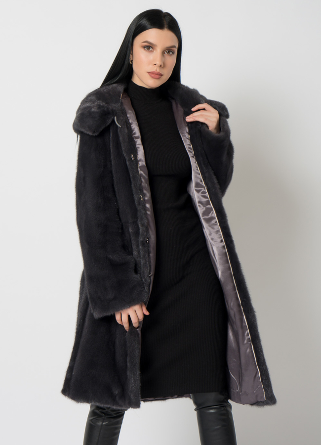 Норковая шуба с поясом модель № 31158 универмаг малина