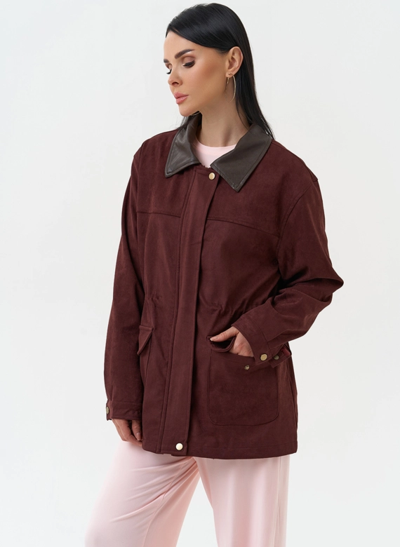 Женская парка из эко замши бордового цвета